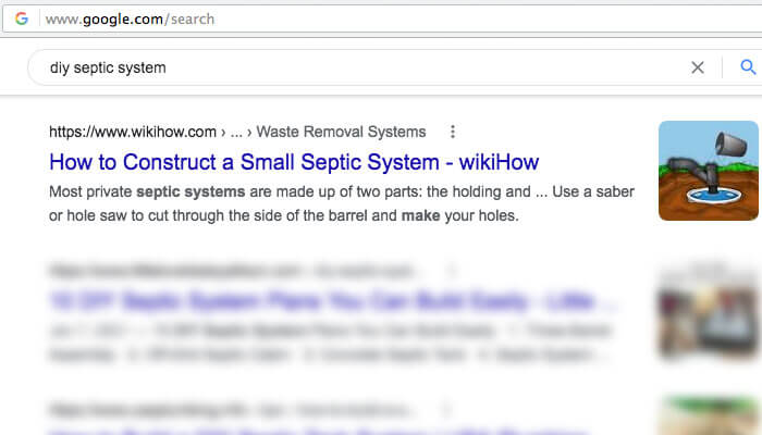 Google search results for DIY septic system