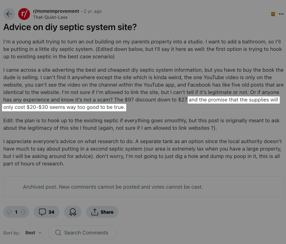 Reddit DIY Septic System Page Third Section