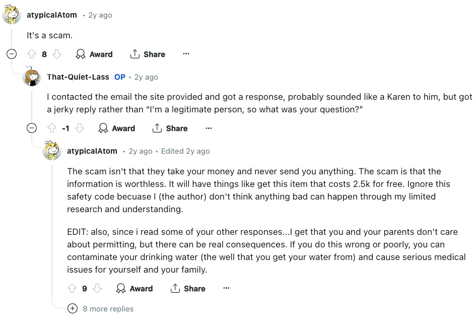 Reddit DIY Septic System Comment 1